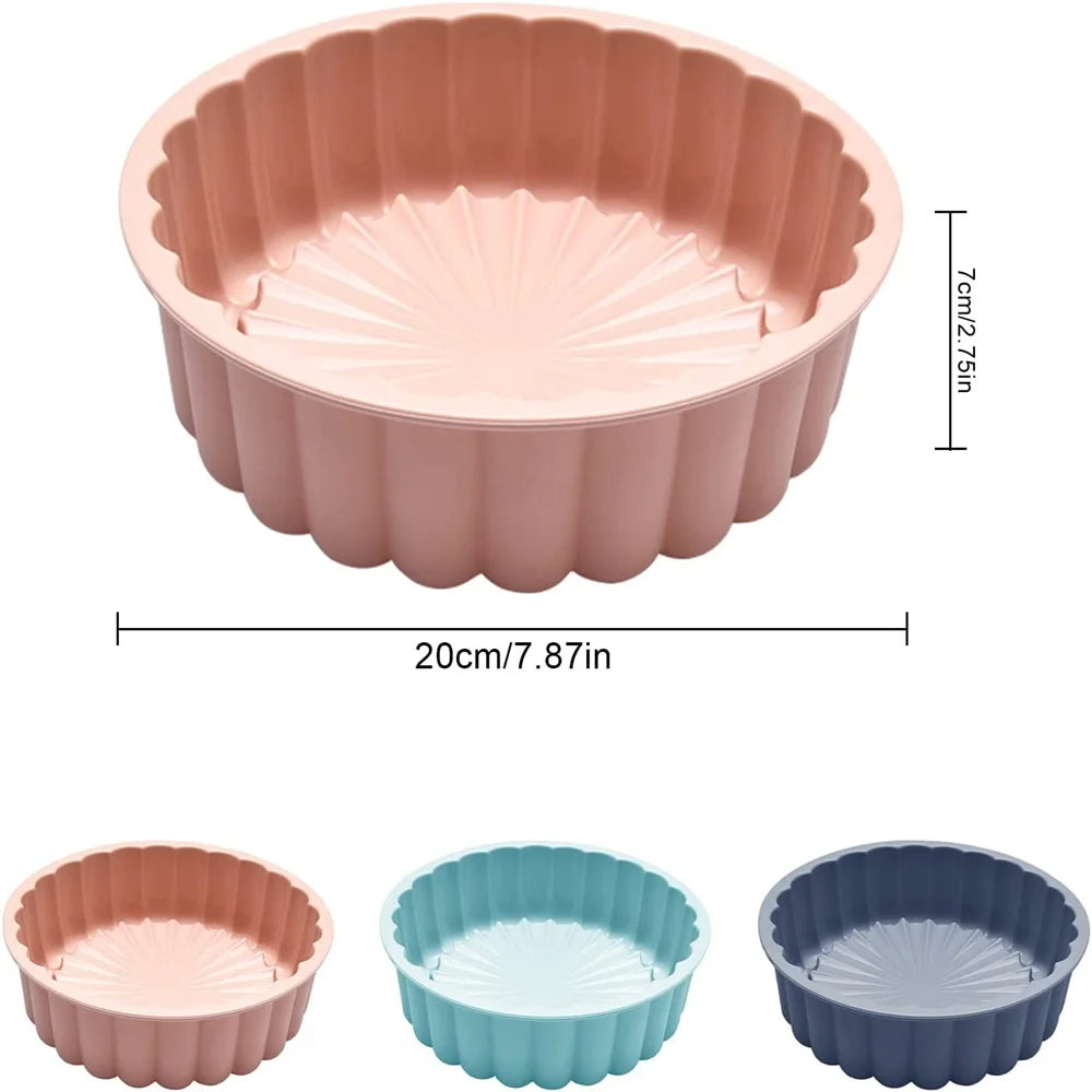 Moule Silicone 100 % Alimentaire – Facile à Démouler, rond, en plusieurs couleurs avec dimensions de 20 cm et 7 cm de profondeur.