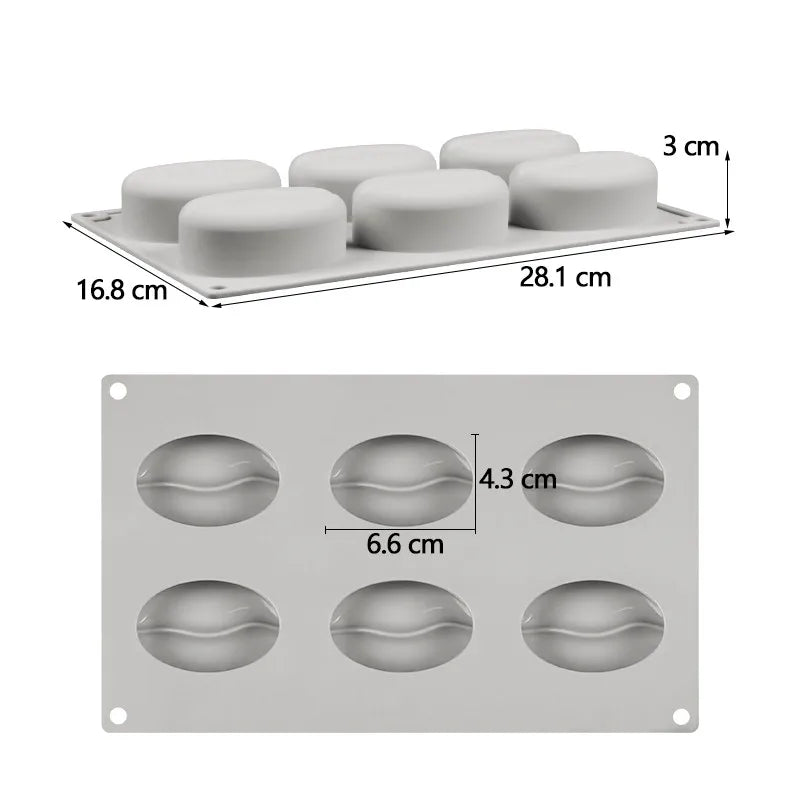 Moule Silicone 3D Forme Tasse de Café pour Pâtisserie Créative gris avec 6 cavités et dimensions détaillées