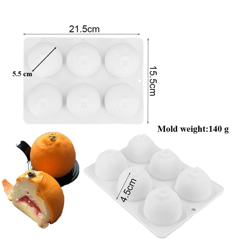 Moule Silicone Gâteau Mousse Design Orange blanc avec 6 cavités rondes pour pâtisserie