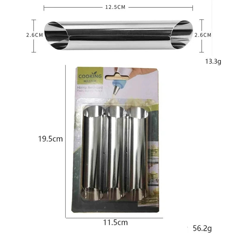 Moules à croissants en inox pour pâtisserie maison lot de 6 sur emballage avec dimensions visibles