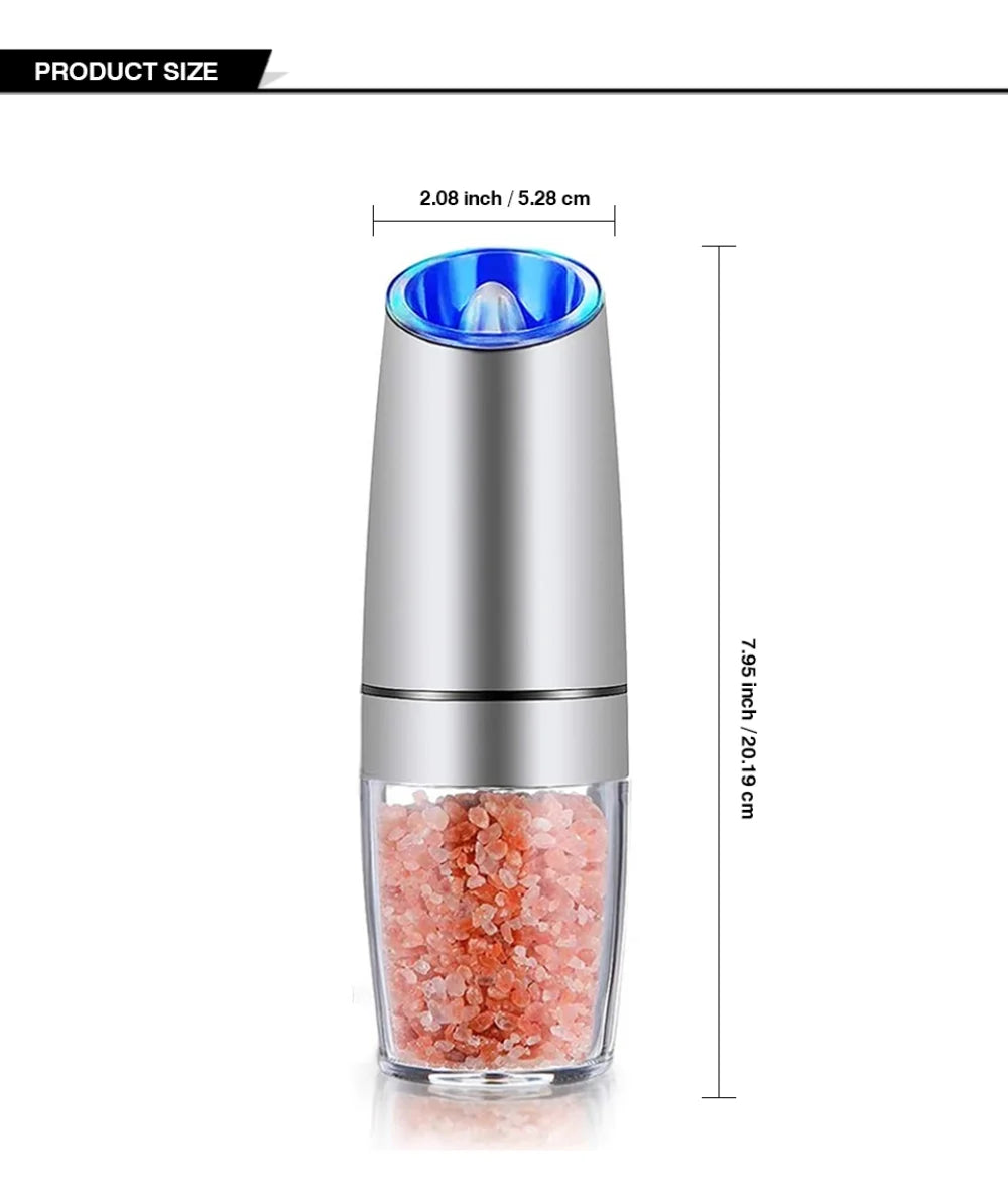 Moulin Électrique Sel & Poivre en acier inoxydable avec récipient transparent pour sel rose