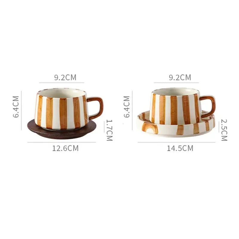 Mug en Porcelaine avec Plateau rayé en brun et blanc, parfait pour le café ou le thé