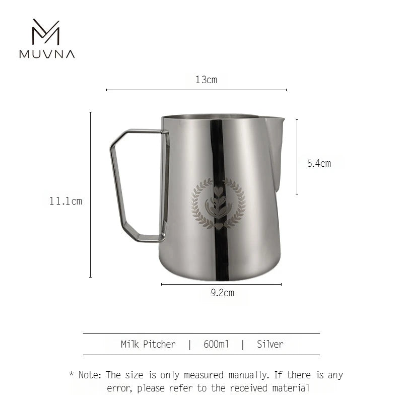 Pichet à Lait Muvna en acier inoxydable de 600 ml avec poignée ergonomique