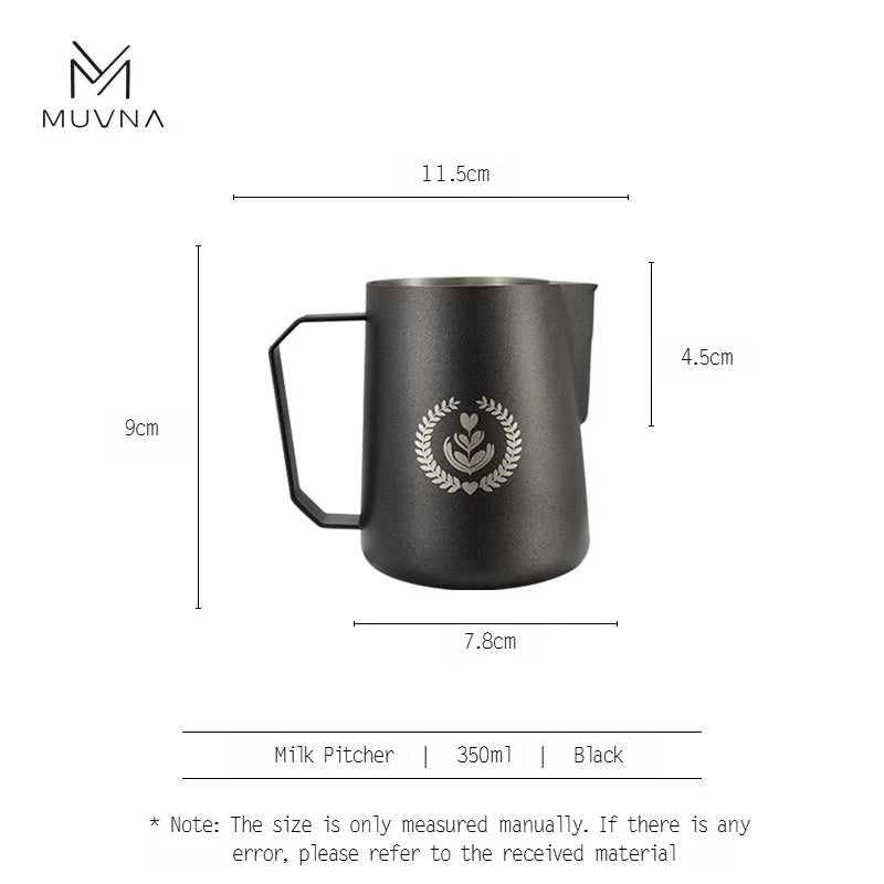 Pichet à Lait Muvna en acier noir de 350ml avec un design élégant et une poignée confortable