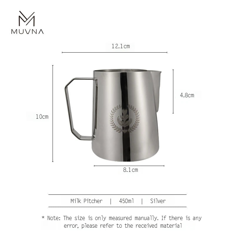 Pichet à Lait Muvna en acier inoxydable de 450 ml avec un design élégant et poignée ergonomique