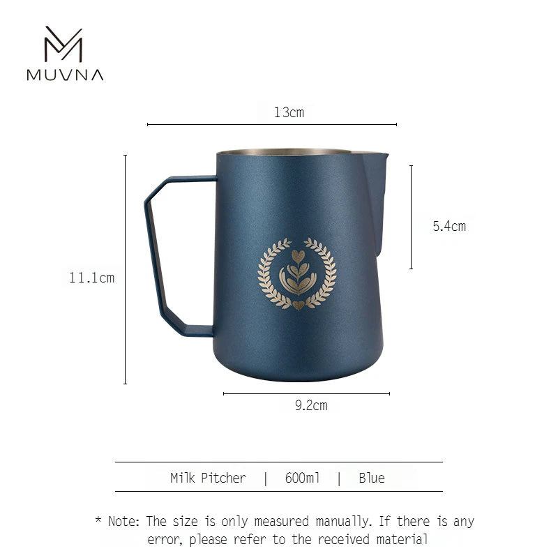 Pichet à Lait Muvna en acier inoxydable bleu de 600ml avec une poignée ergonomique