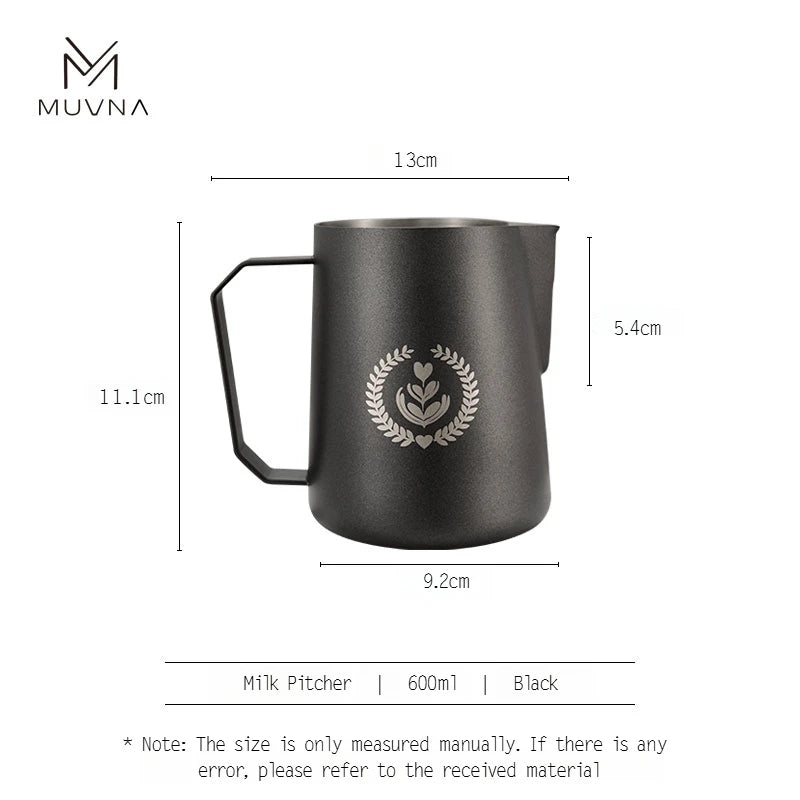 Pichet à Lait Muvna en noir, capacité de 600ml, avec un design élégant et une poignée ergonomique