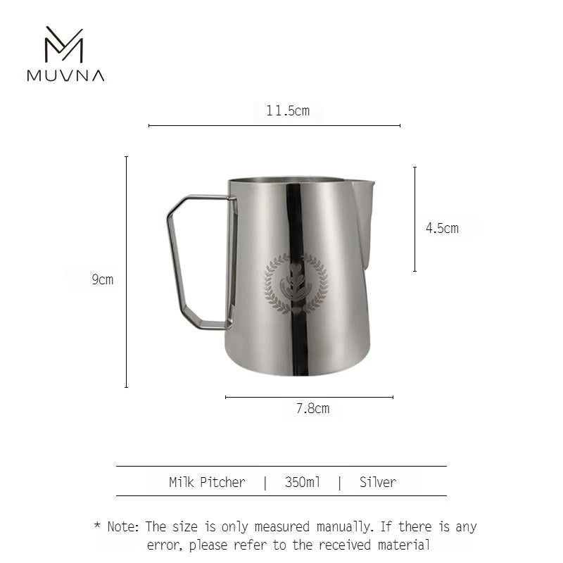 Pichet à Lait Muvna en acier inoxydable de 350 ml avec anse ergonomique et élégant design argenté