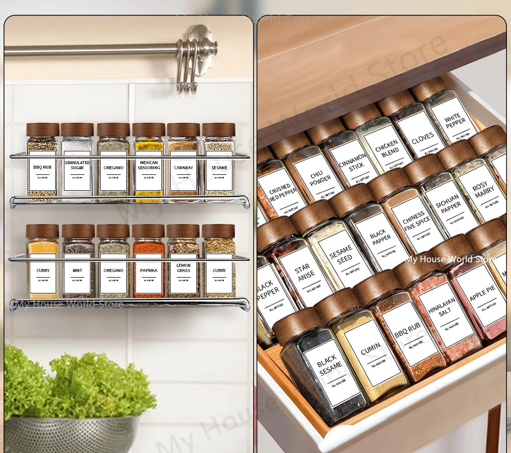 Coffret Bocaux à Épices Verre – Rangement Cuisine 120 ml avec étiquettes et couvercles en bois pour organiser les épices