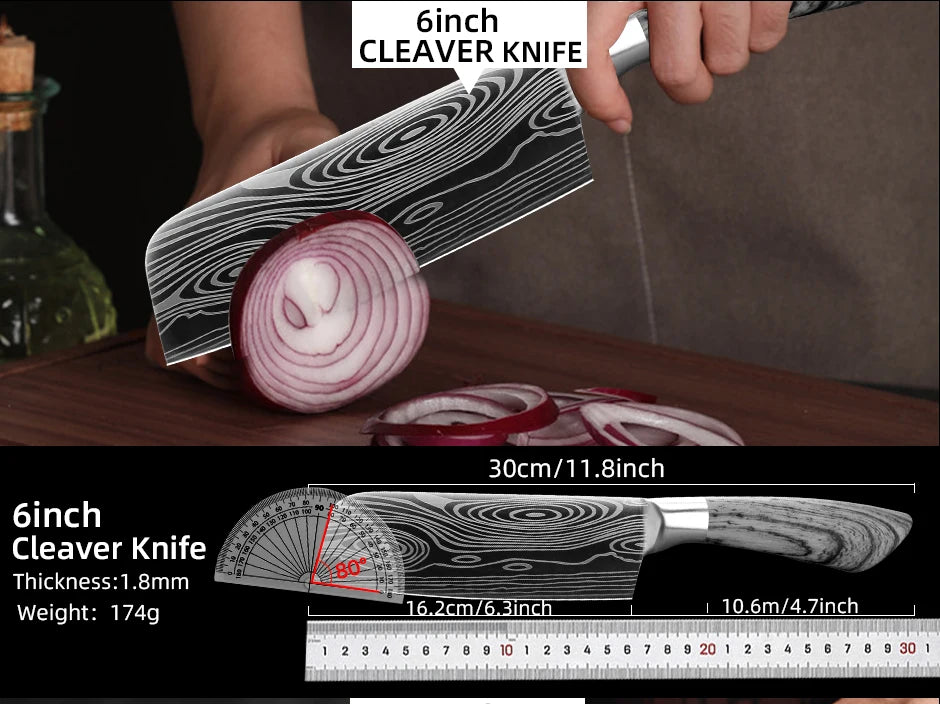 Couteaux de Chef MYVIT – Ultra Tranchants et Durables, couteau cleaver 6 pouces tranchant une oignon rouge