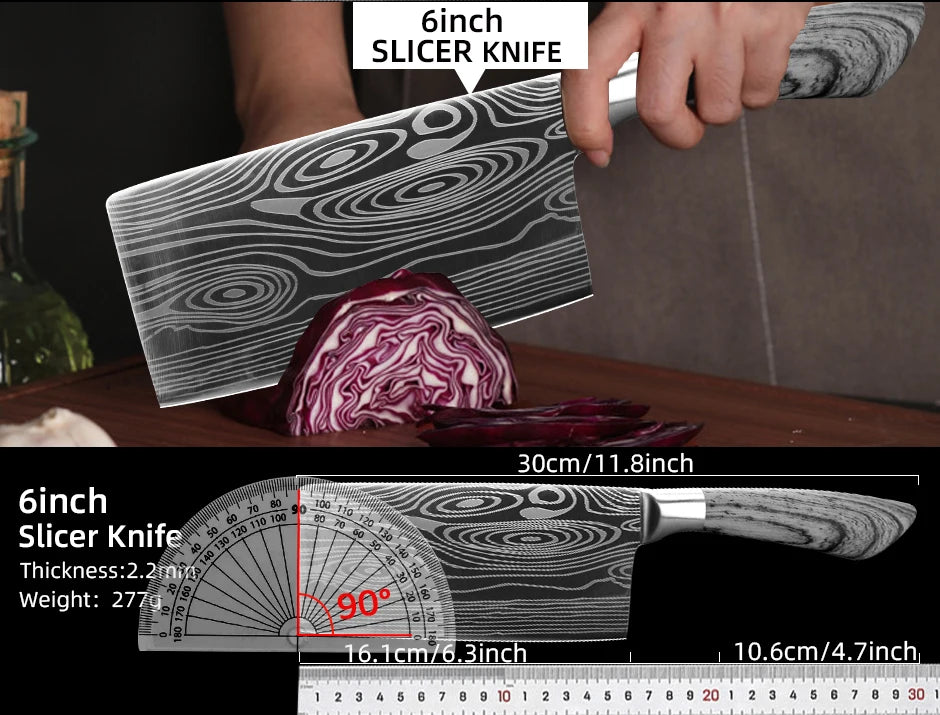 Couteaux de Chef MYVIT – Ultra Tranchants et Durables, couteau trancheur 6 pouces avec lame en acier inoxydable motif damas