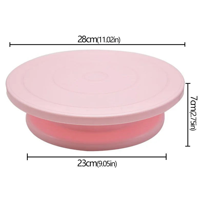 Plateau Tournant Pâtisserie – Rotation 360° Antidérapante de couleur rose avec dimensions 28 cm de diamètre