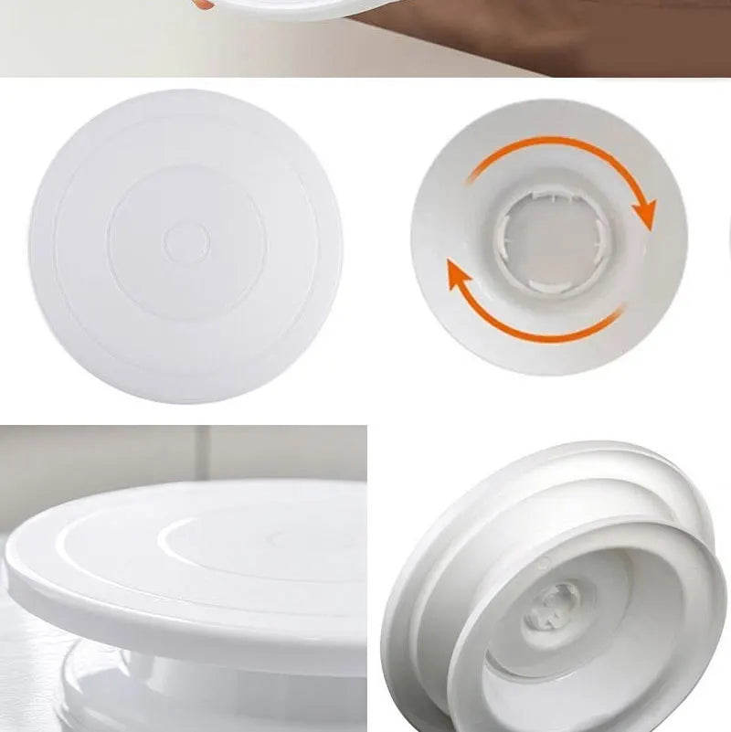 Plateau Tournant Pâtisserie – Rotation 360° Antidérapante blanc en plastique avec vue détaillée et mécanisme rotatif