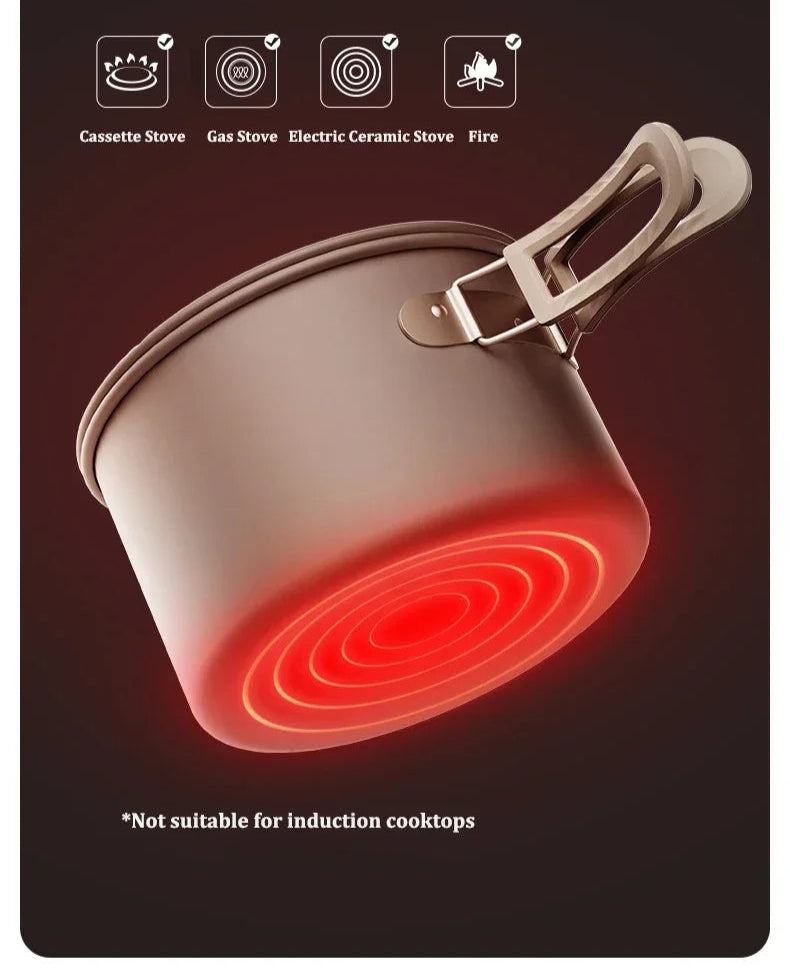 Casserole avec poignée pliante pour Batterie de Cuisine Camping Naturehike compatible gaz et feu