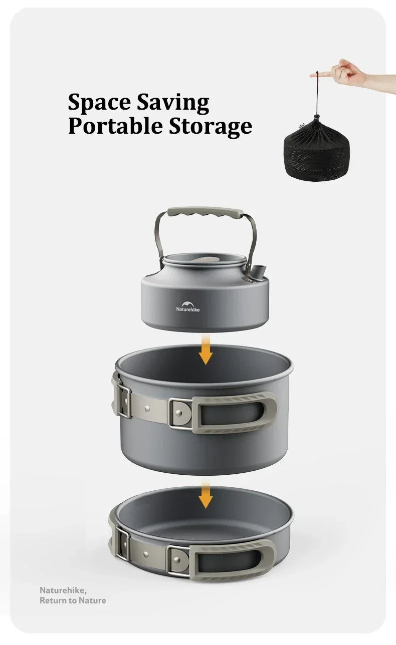 Batterie de Cuisine Camping Naturehike compacte avec rangement portable gain de place et ustensile de chef
