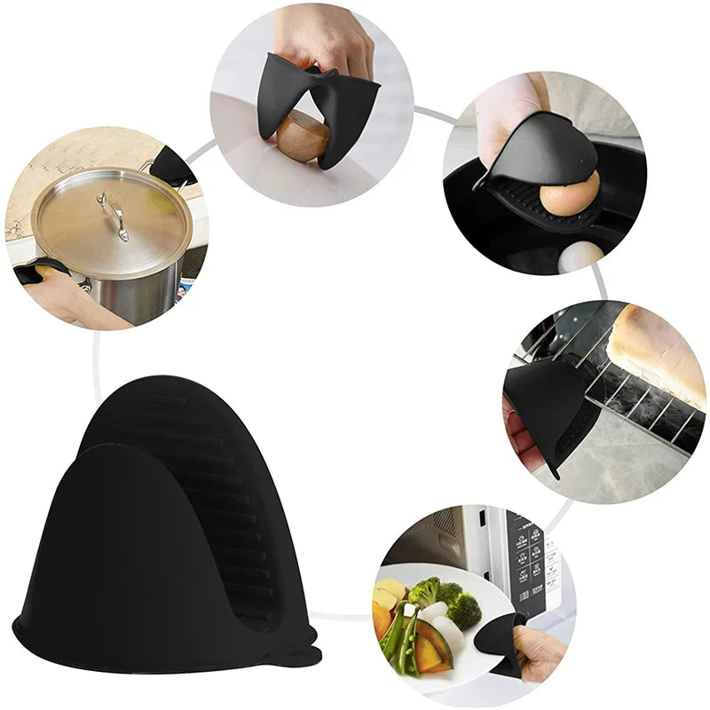 Gants de Cuisine Silicone Anti Chaleur x2 noirs résistants pour manipulation d'objets chauds en cuisine