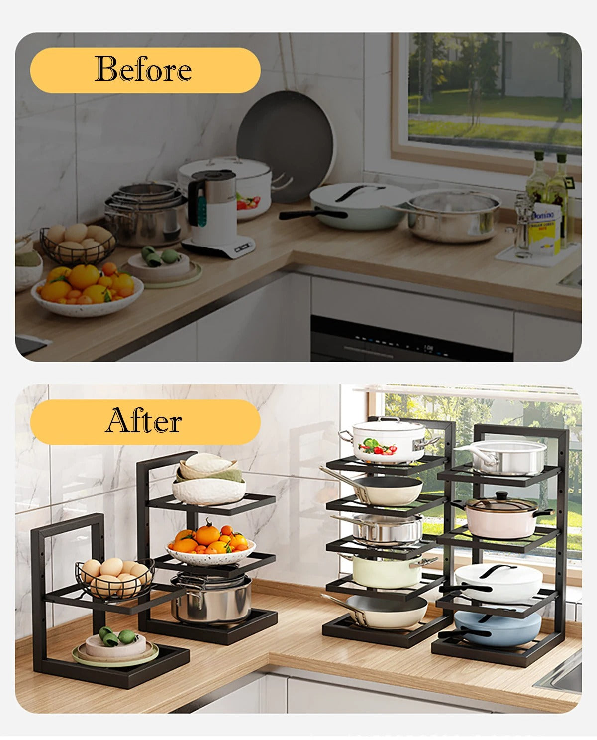 Organisateur de Casseroles et Poêles à Plusieurs Niveaux en cuisine pour un rangement optimal