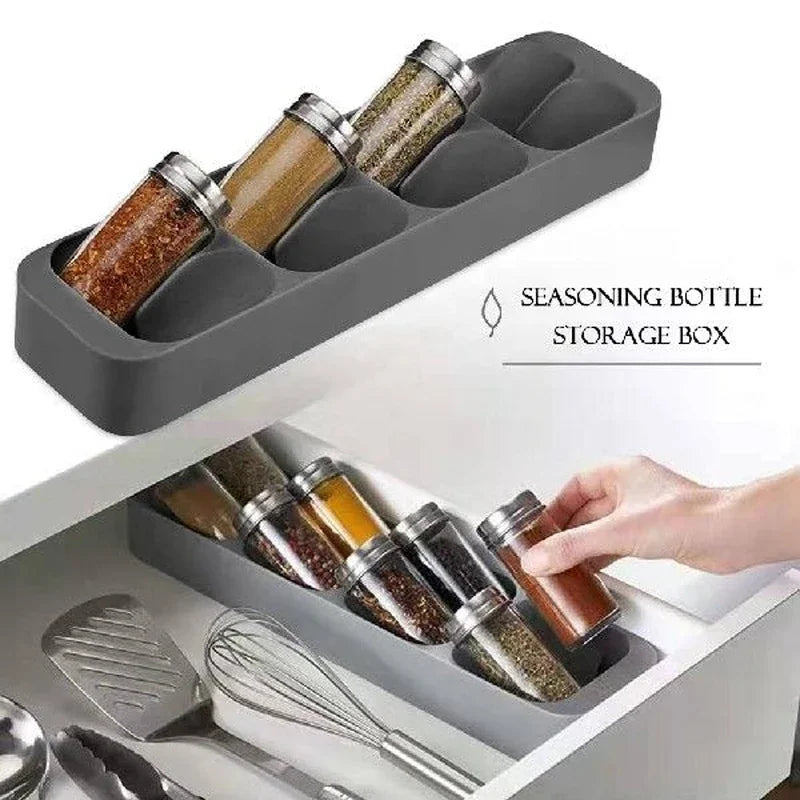 Organisateur de Couverts Compact – Rangement Pratique pour bouteilles d'épices dans un tiroir de cuisine gris