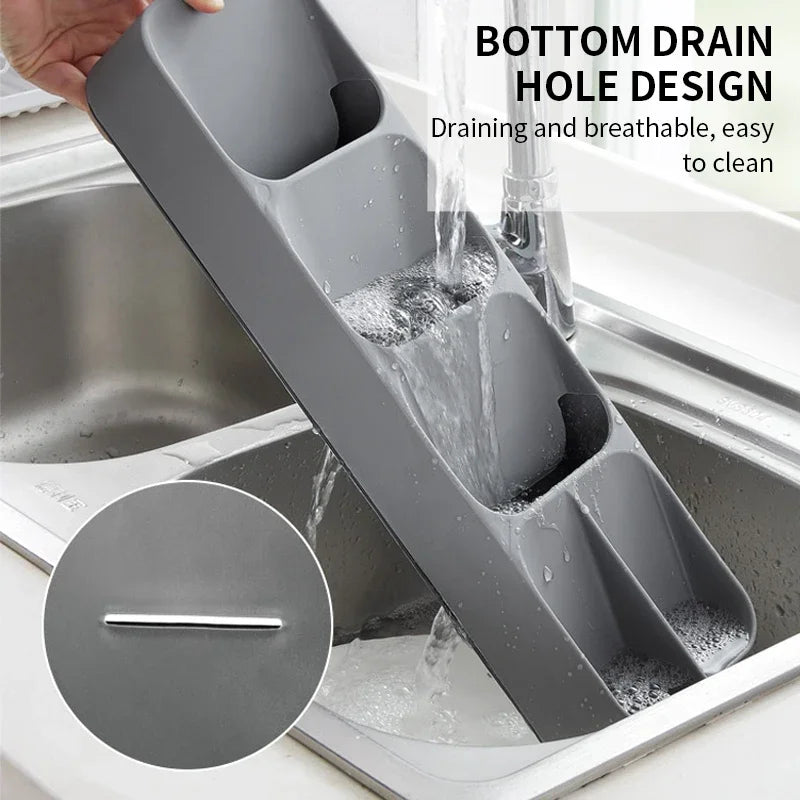 Organisateur de Couverts Compact – Rangement Pratique gris avec drainage au fond pour un nettoyage facile