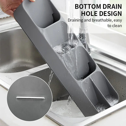 Organisateur de Couverts Compact – Rangement Pratique gris avec drainage au fond pour un nettoyage facile