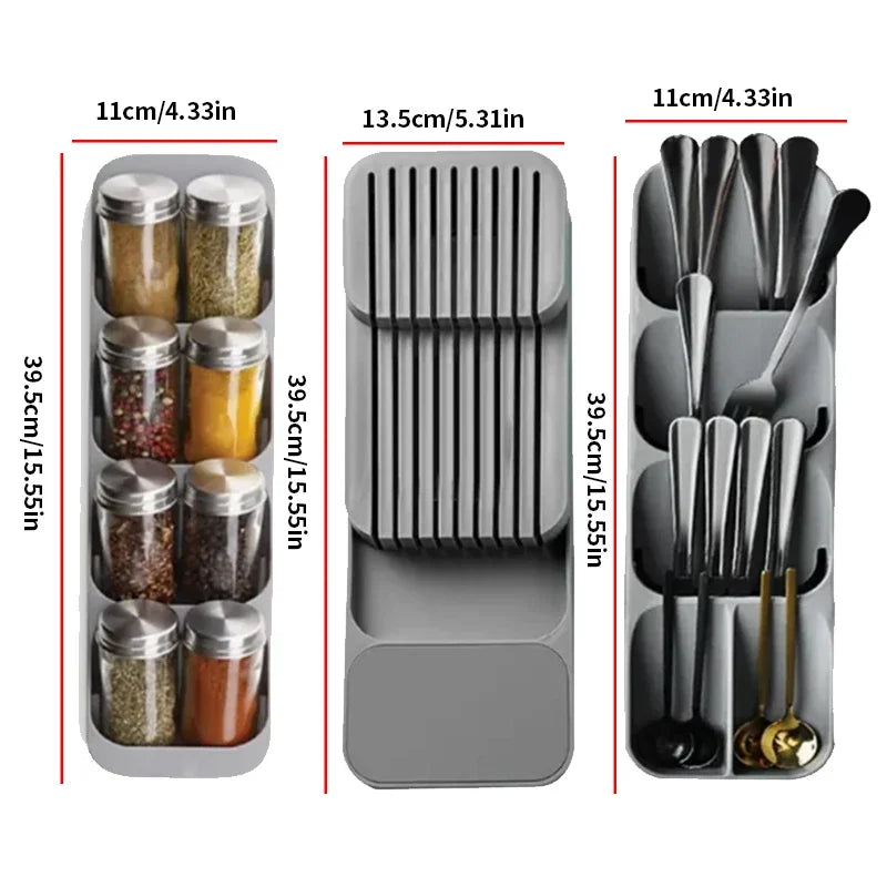 Organisateur de Couverts Compact – Rangement Pratique gris pour ustensiles et épices en cuisine