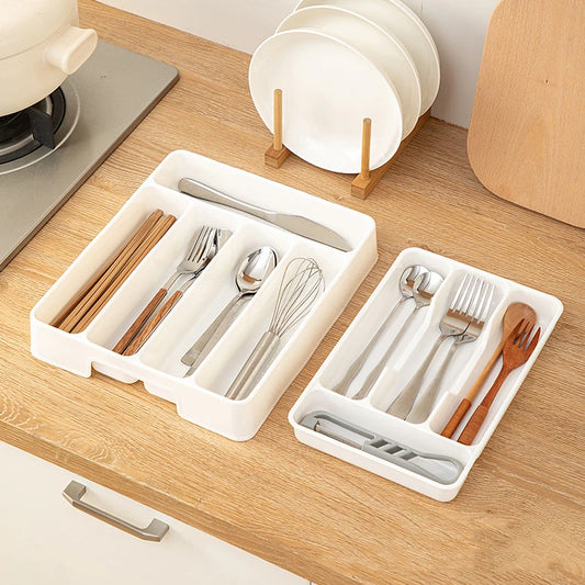Organisateur de Tiroir Écologique – Pratique & Compact pour ranger couverts et ustensiles de cuisine en plastique blanc