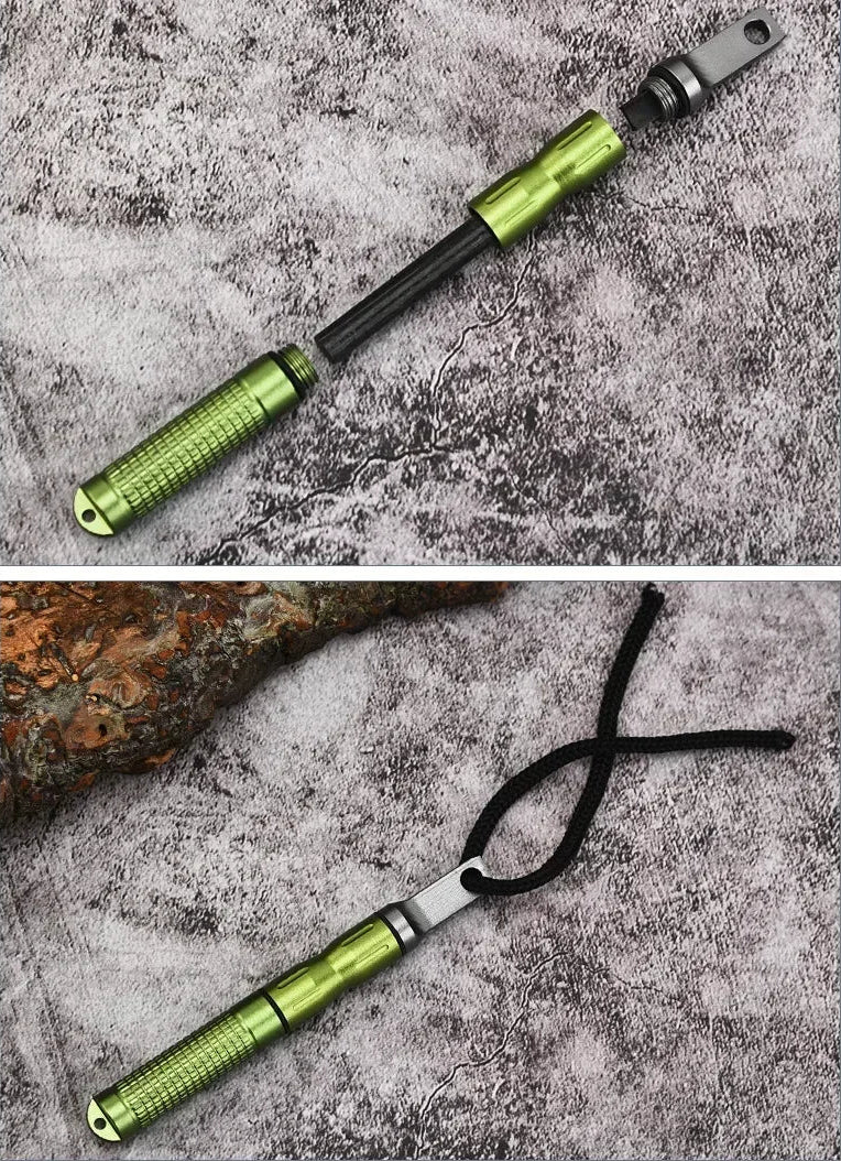 Briquet magnésium vert pour allumage facile dans Pack Survie 72h – Kit Complet Famille 3-4 Pers