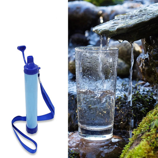 Pack Survie Solo 72h – Kit complet Guide PDF offert avec filtre à eau portable bleu pour purification d'eau en nature