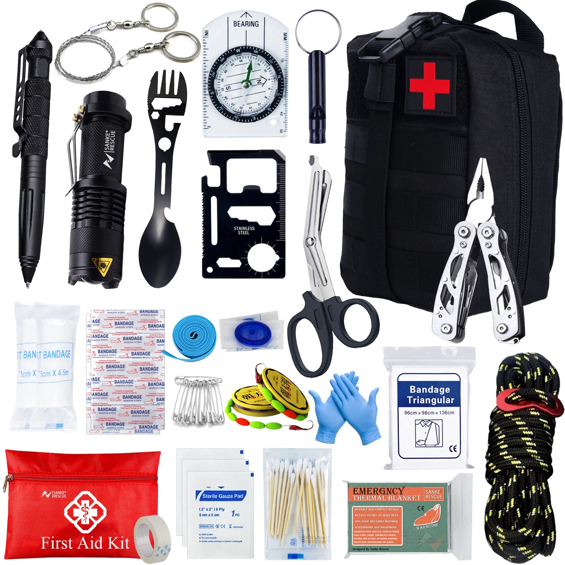 Pack Survie Solo 72h – Kit complet Guide PDF offert avec trousse de premiers secours et outils multifonctions