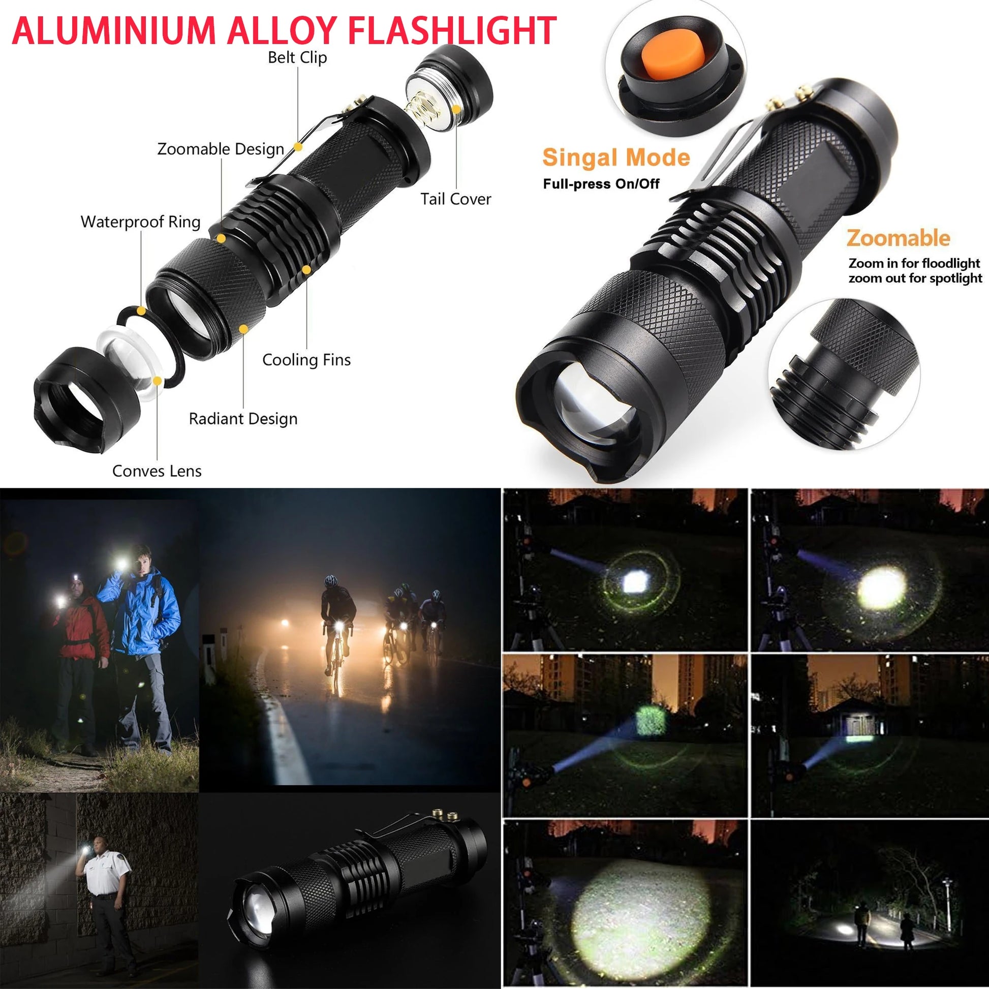Pack Survie Solo 72h – Kit complet Guide PDF offert lampe torche en alliage d'aluminium avec zoom et résistance à l'eau