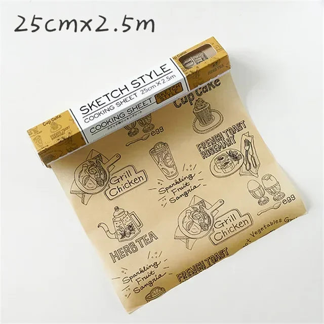 Papier Cuisson Antiadhésif 25 cm avec Découpe Facile de Ustensile de chef avec motifs de cuisine