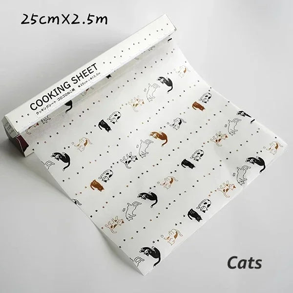 Papier Cuisson Antiadhésif 25 cm avec Découpe Facile motifs chats noir blanc et marron