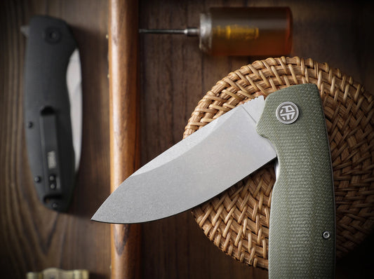 Couteau Pliant PFB01 ustensile de cuisine avec lame en acier et manche vert texturé