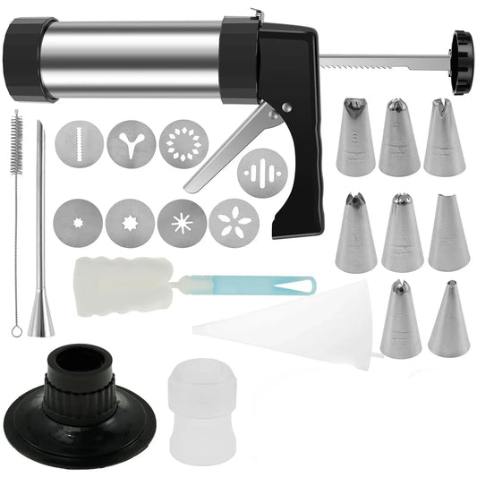 Pistolet à Pâtisserie Inox – Churros & Biscuits Maison Faciles avec accessoires pour décoration et nettoyage