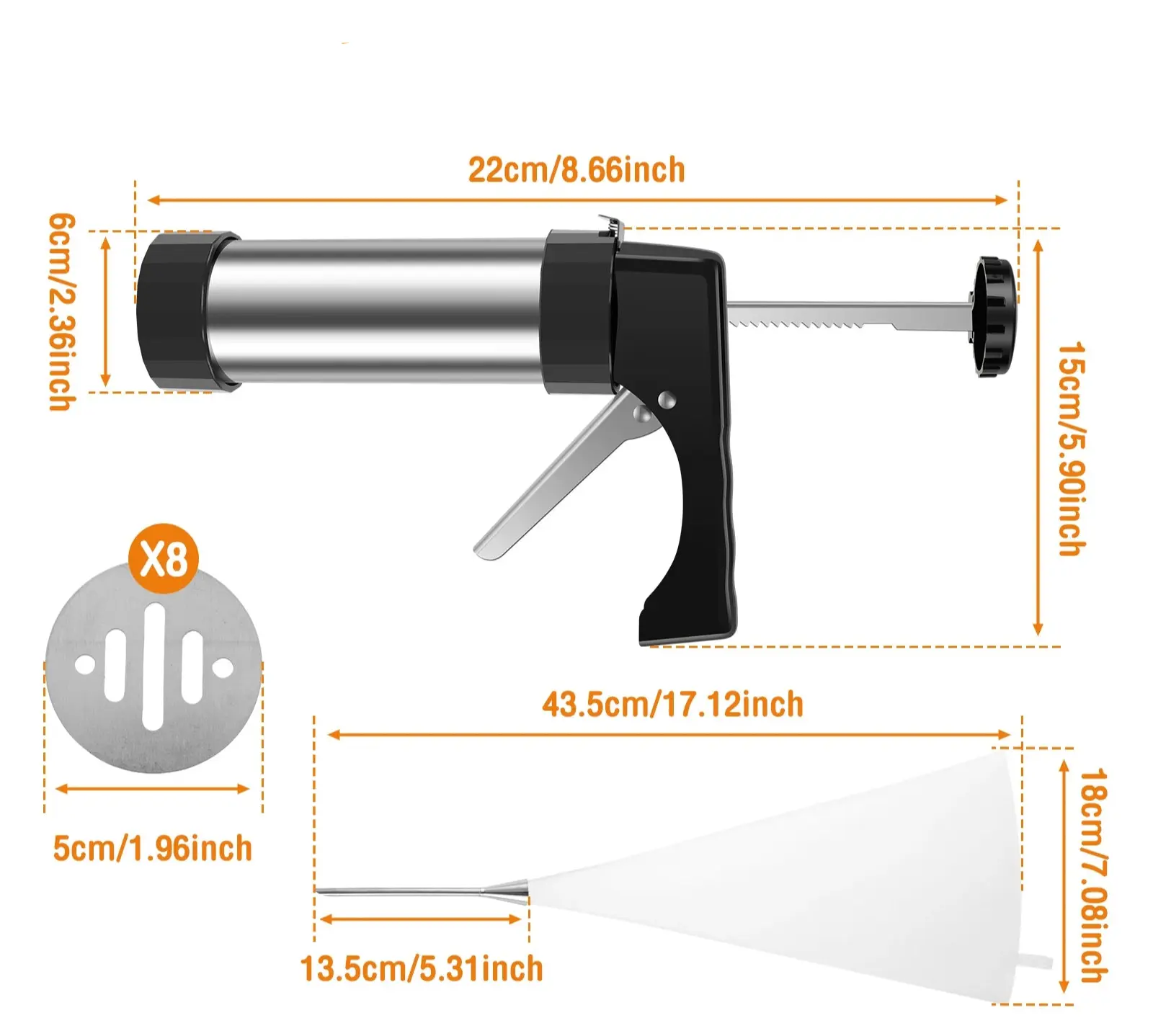Pistolet à Pâtisserie Inox – Churros & Biscuits Maison Faciles avec 8 embouts en acier inoxydable