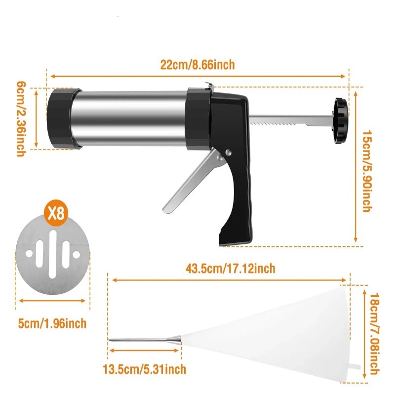 Pistolet à Pâtisserie Inox – Churros & Biscuits Maison Faciles avec 8 embouts en acier inoxydable