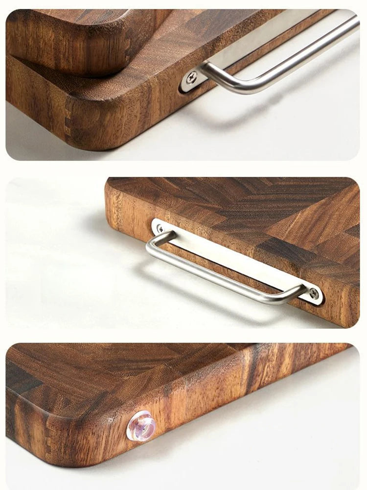 Planche à découper bois naturel – durable, écologique design avec poignée en métal et surface texturée