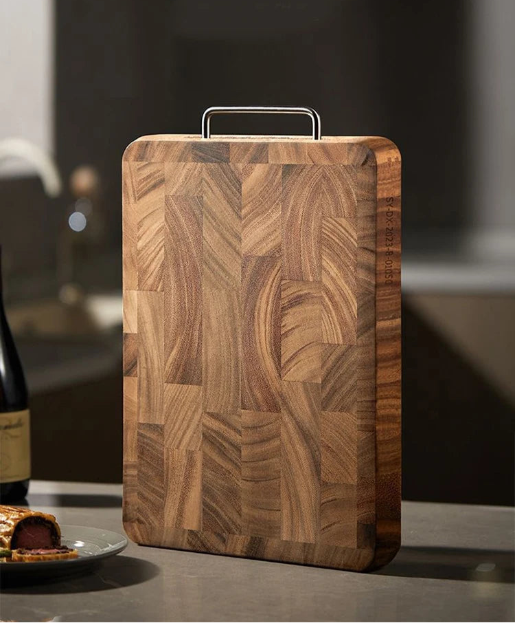 Planche à découper bois naturel – durable écologique design avec poignée métallique Ustensile de chef