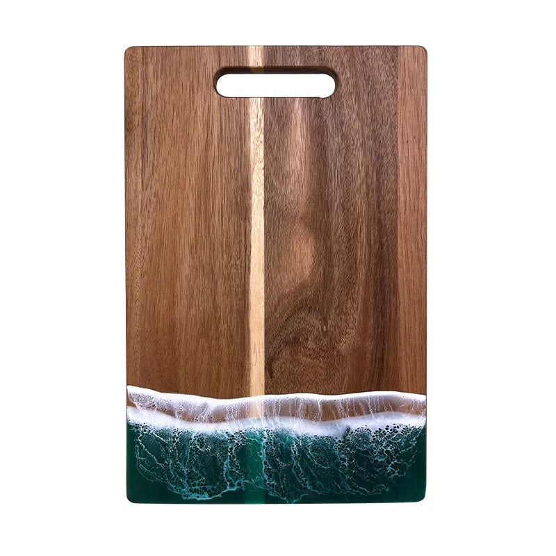 Planche Bois Acacia Artisanale – Durable, Écologique & Élégante avec design vague marine et poignée intégrée
