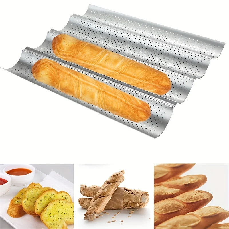 Plaque à Pain – Antiadhésive en Acier Carbon pour Four avec trois compartiments pour baguettes dorées