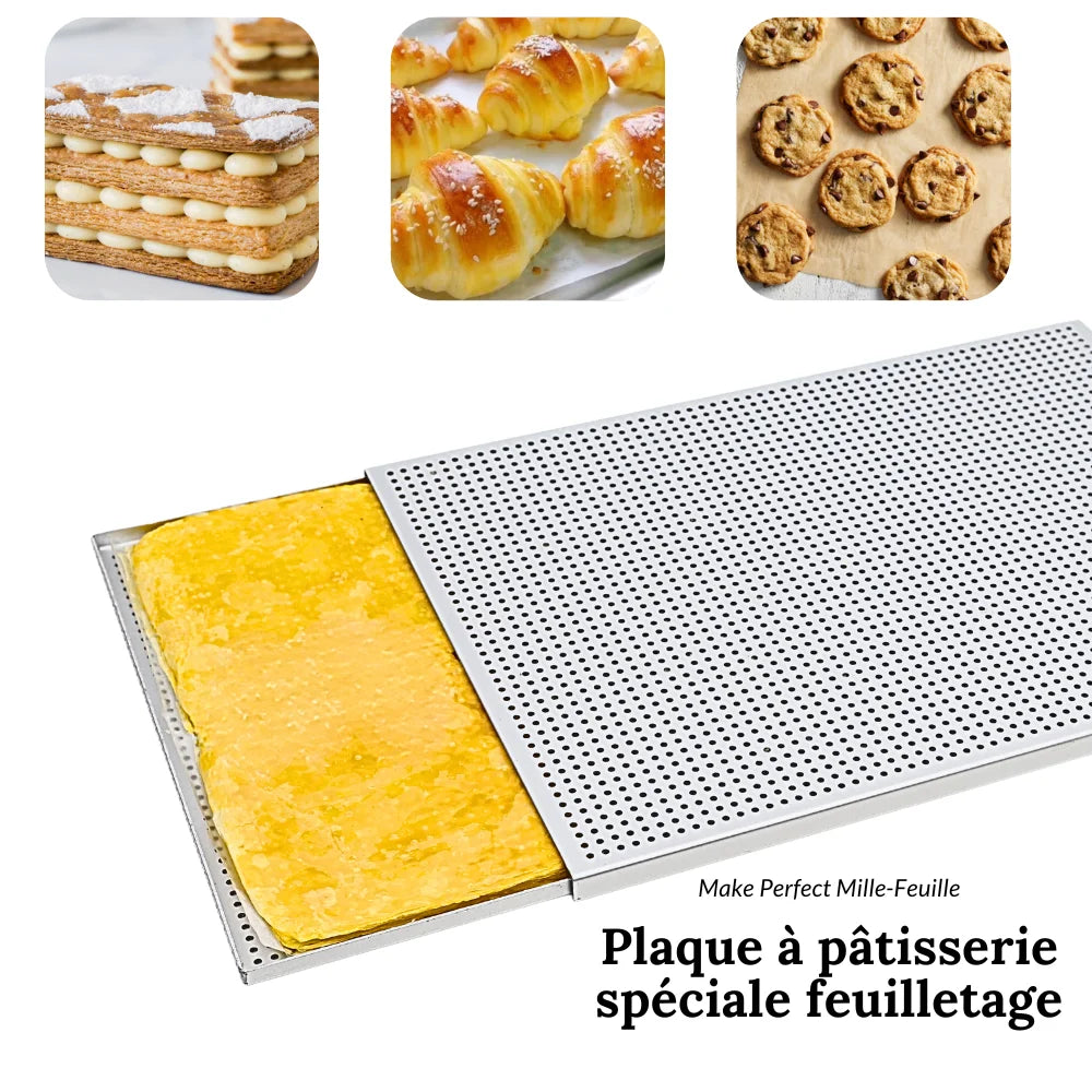 Plaque cuisson perforée 2mm – Idéale pour mille-feuilles en acier inoxydable Ustensile de chef