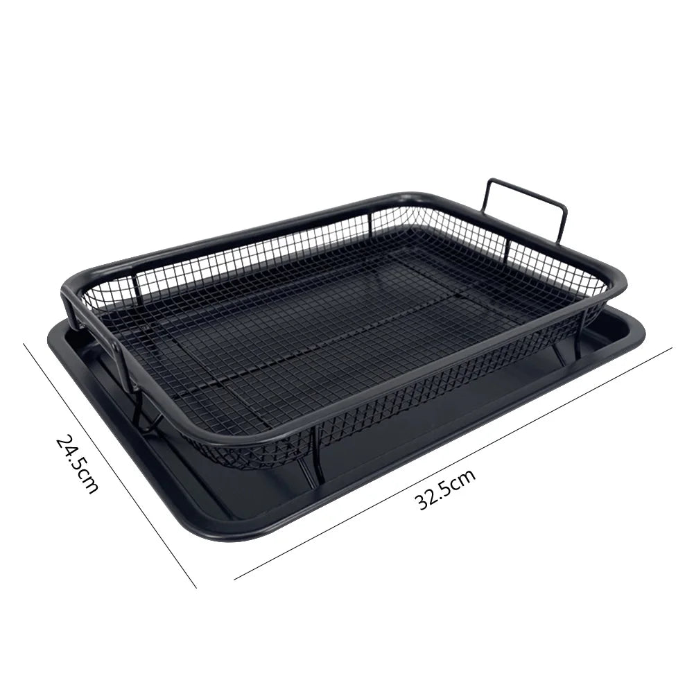 Plaque de Cuisson Inox Antiadhésive – Pour Four & Air Fryer avec panier grillé noir et dimensions 32,5x24,5 cm