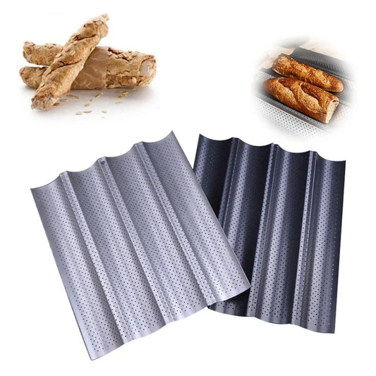 Plaque de cuisson pour pain rainuré en acier au carbone avec 2, 3 ou 4 vagues pour cuissons uniformes.