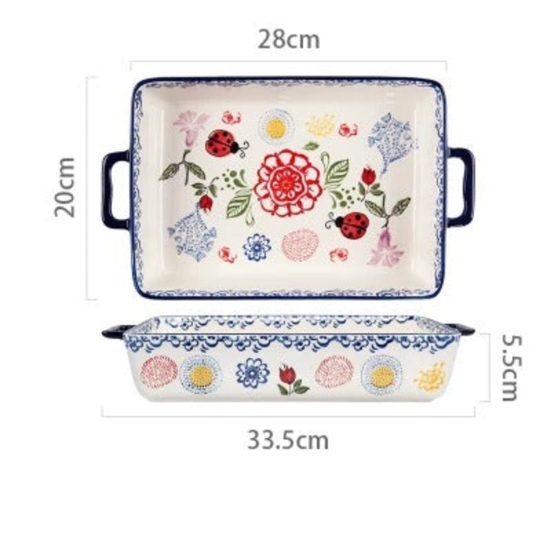 Plat à Four en Céramique à Motifs Floraux – 2 à 2,3 L, dimensions 28 cm x 20 cm, décoration colorée et design élégant