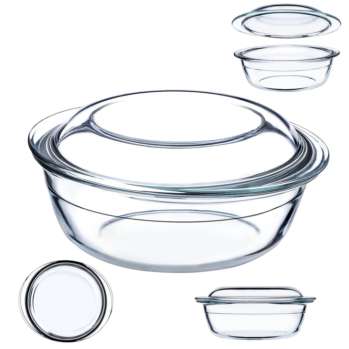 Plat en verre 2,2L résistant four 300°C avec couvercle hermétique pour cuisson et conservation