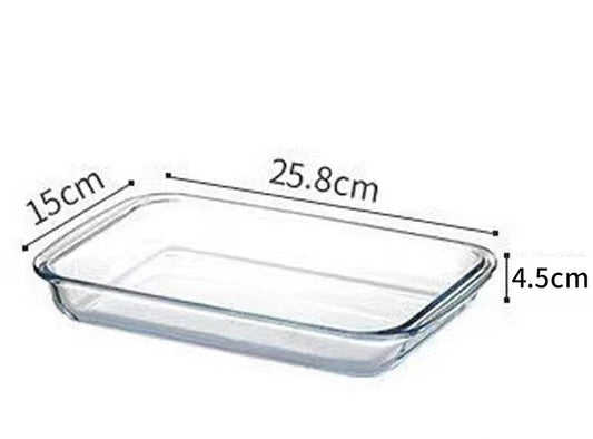 Plat cuisson verre trempé 400°C – 1L à 2,5L transparent avec dimensions 25,8 par 15 cm et hauteur 4,5 cm