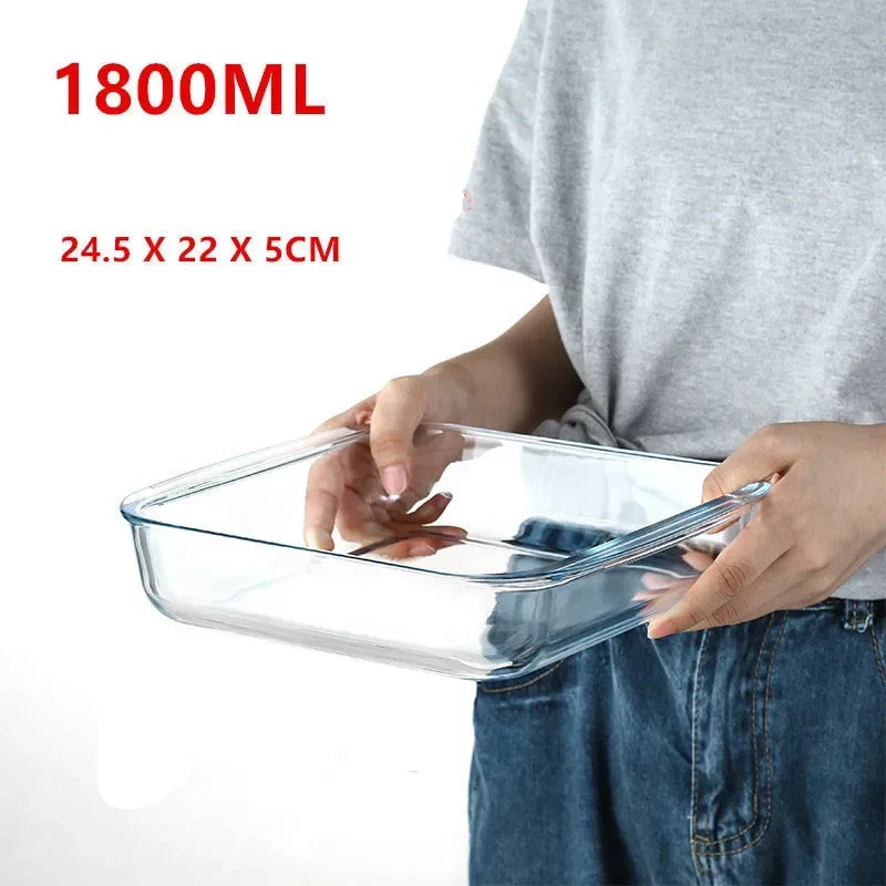 Plat cuisson verre trempé – Résistant four & micro-ondes de 1800ml maintenu par une personne