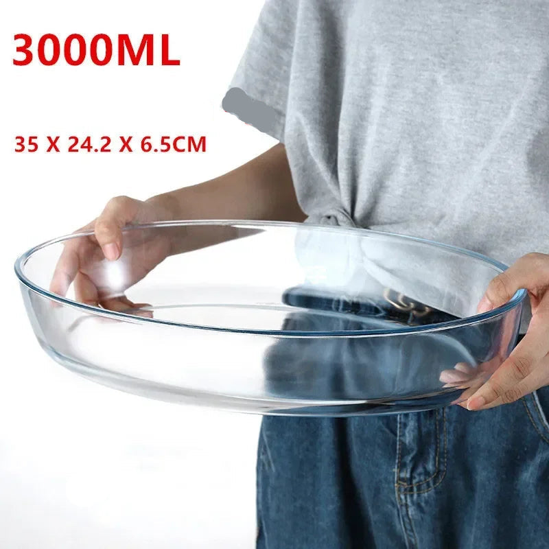 Plat cuisson verre trempé résistant four et micro-ondes transparent 3000 ml dimensions 35x24.2x6.5 cm