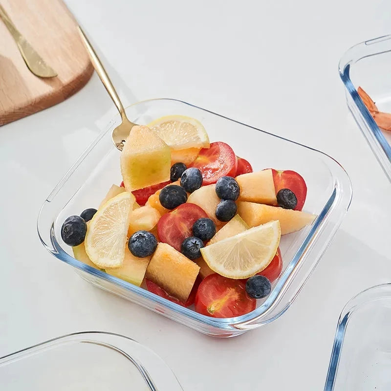 Plat en verre pour four et micro-ondes – 3 tailles avec salade de fruits frais tomates myrtilles et citron