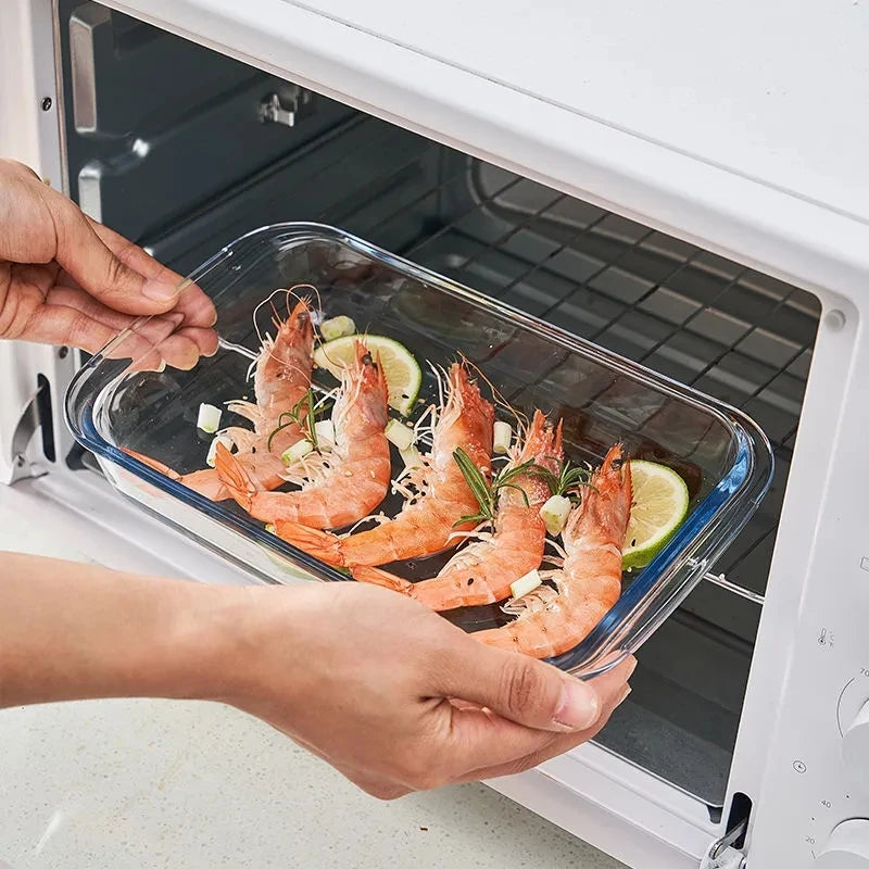 Plat en verre pour four et micro-ondes – 3 tailles avec crevettes et citron prêt à cuire
